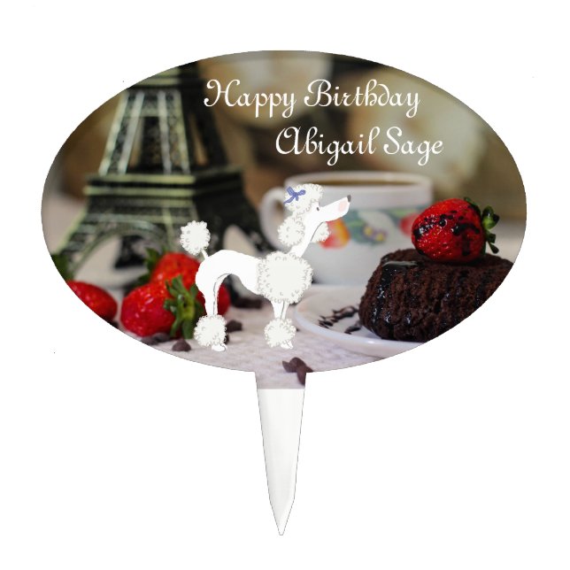 Personalized Poodle Eiffel Tower Paris Birthday Cake Topper (Front)