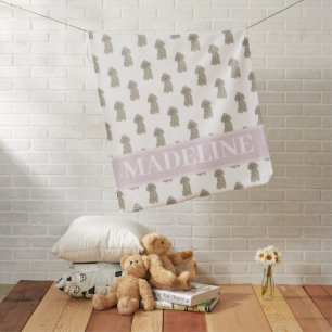 Personalized Poodle (Grey Silver) Pink & White Baby Blanket
