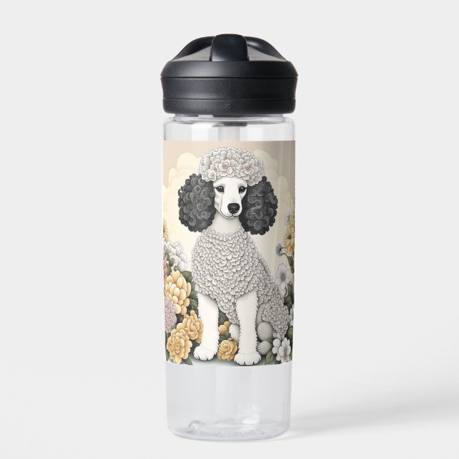 Personalized Poodle in Whimsical Flowers  Water Bottle (Front)