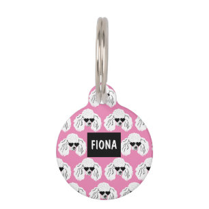 Personalized Poodle Pattern Cute Pink Pet ID Tag