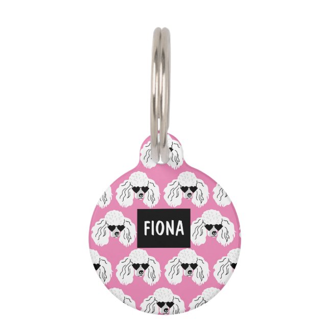 Personalized Poodle Pattern Cute Pink Pet ID Tag (Front)