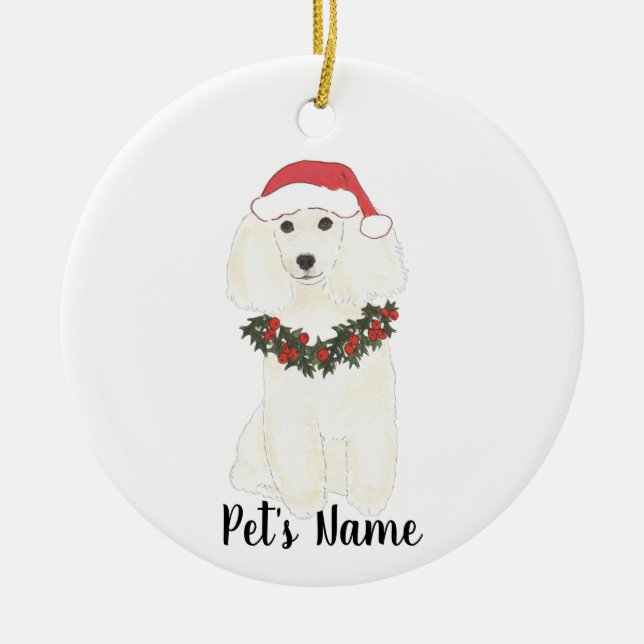 Personalized Poodle (White) Ceramic Ornament (Front)