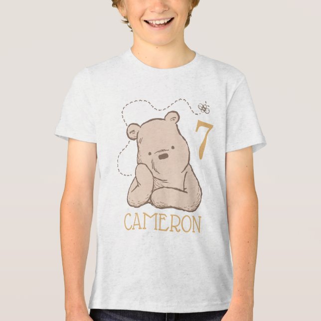 Personalized Pooh Birthday Tri-Blend Shirt (Front)