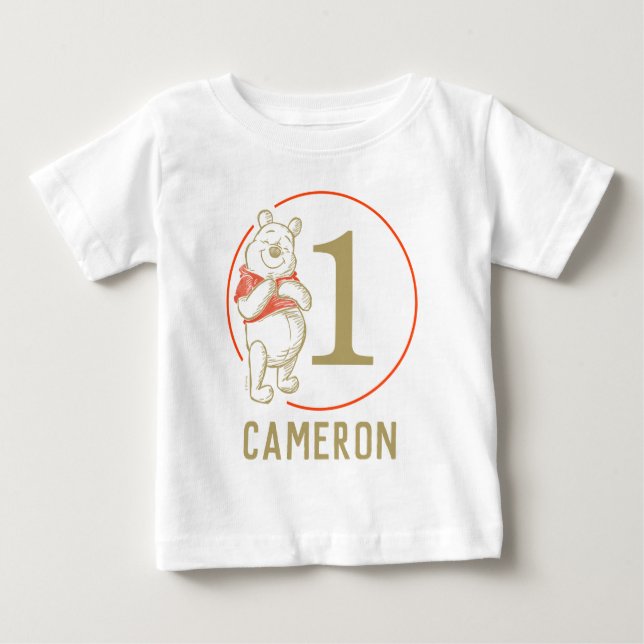 Personalized Pooh First Birthday Baby T-Shirt (Front)