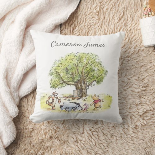 Personalized Pooh  Pals Watercolor Throw Pillow