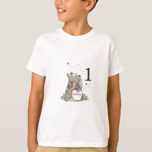 Personalized Pooh Watercolor First Birthday Baby  T-Shirt