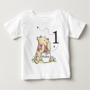 Personalized Pooh Watercolor First Birthday Baby T-shirt at Zazzle