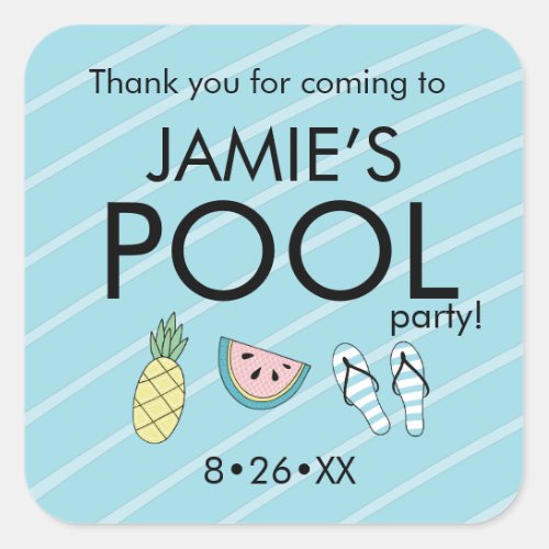 Personalized Pool birthday party summer icons Square Sticker