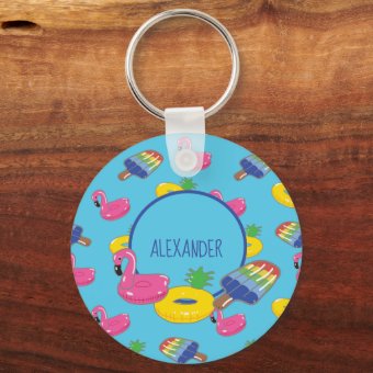 Personalized Pool Floats Patterned Keychain | Zazzle