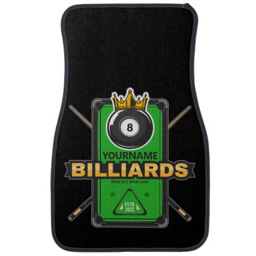Personalized Pool Hall NAME 8 Ball Crown Billiards Car Floor Mat