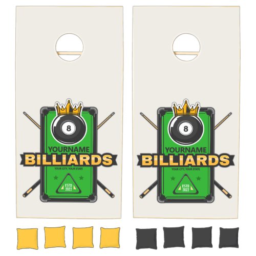 Personalized Pool Hall NAME 8 Ball Crown Billiards Cornhole Set