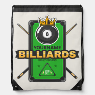 Personalized Pool Hall NAME 8 Ball Crown Billiards Drawstring Bag