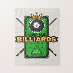 Personalized Pool Hall NAME 8 Ball Crown Billiards Jigsaw Puzzle