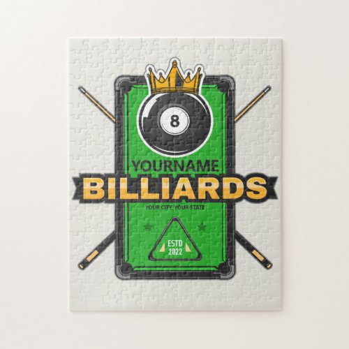 Personalized Pool Hall NAME 8 Ball Crown Billiards Jigsaw Puzzle
