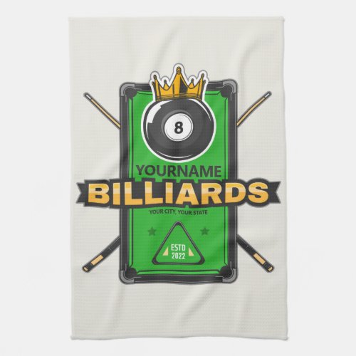 Personalized Pool Hall NAME 8 Ball Crown Billiards Kitchen Towel
