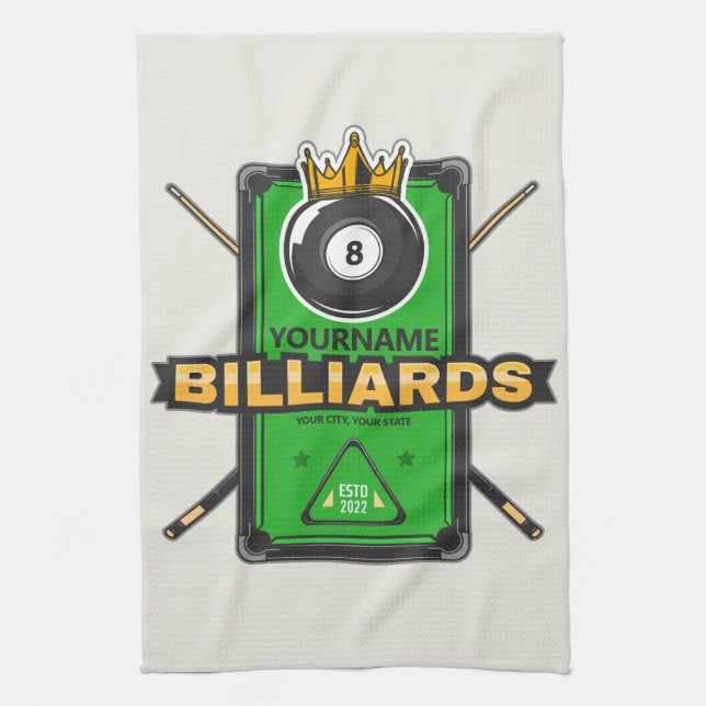 Personalized Pool Hall NAME 8 Ball Crown Billiards Kitchen Towel (Vertical)