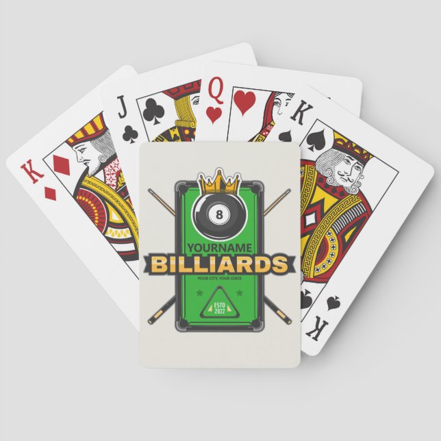 Personalized Pool Hall NAME 8 Ball Crown Billiards Poker Cards (Back)