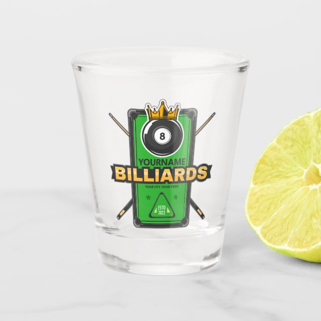 Personalized Pool Hall NAME 8 Ball Crown Billiards Shot Glass (Front)