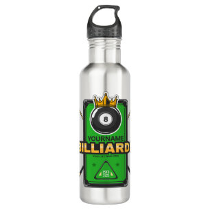 Personalized Pool Hall NAME 8 Ball Crown Billiards Stainless Steel Water Bottle