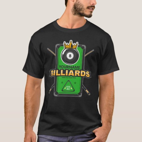 Personalized Pool Hall NAME 8 Ball Crown Billiards T_Shirt