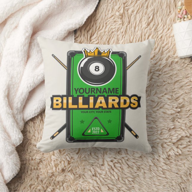 Personalized Pool Hall NAME 8 Ball Crown Billiards Throw Pillow (Blanket)