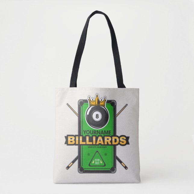 Personalized Pool Hall NAME 8 Ball Crown Billiards Tote Bag (Front)
