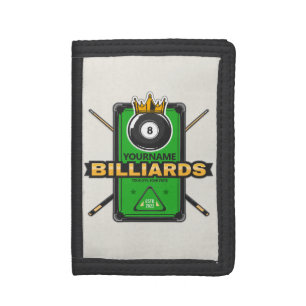 Personalized Pool Hall NAME 8 Ball Crown Billiards Trifold Wallet