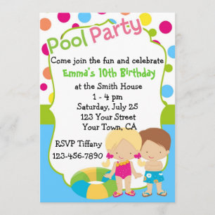 Personalized Pool Party Birthday Custom Invitation