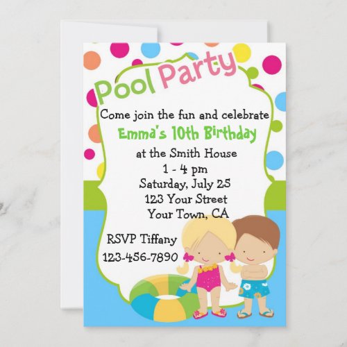 Personalized Pool Party Birthday Custom Invitation