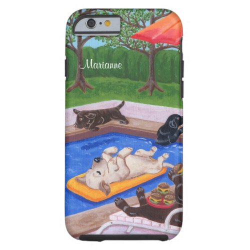 Personalized Pool Party Labradors 2 Tough iPhone 6 Case