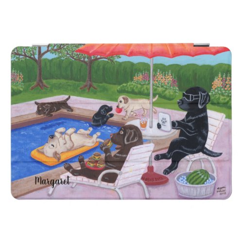 Personalized Pool Party Labradors 2 Painting iPad Pro Cover