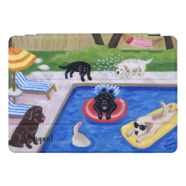 Personalized Pool Party Labradors Fun Painting iPad Pro Cover (Horizontal)