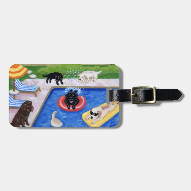 Personalized Pool Party Labradors Luggage Tag (Front Horizontal)