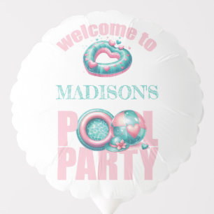 Personalized Pool Party Pink Turquoise Balloon