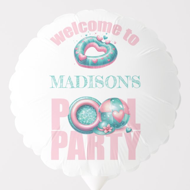 Personalized Pool Party Pink Turquoise Balloon (Front)