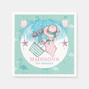 Personalized Pool Party Pink Turquoise Napkins