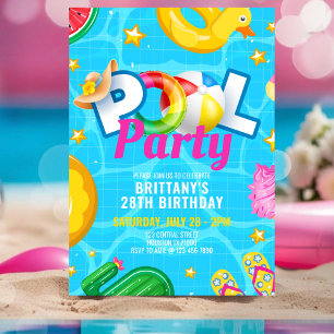 Personalized Pool Party Summer Swim Birthday Party Invitation