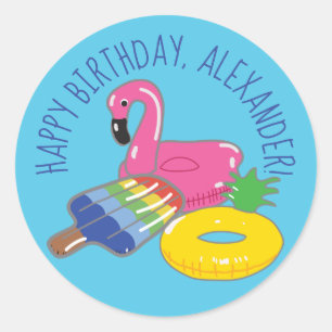 Personalized Pool Party Themed Pool Floats Classic Round Sticker