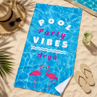 Personalized Pool Party Vibes Beach Towel