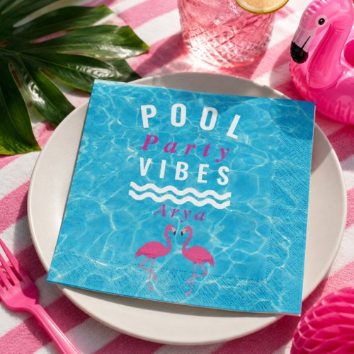 Personalized Pool Party Vibes Flamingo Napkin