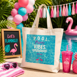 Personalized Pool Party Vibes Flamingo Tote Bag