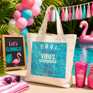 Personalized Pool Party Vibes Flamingo Tote Bag