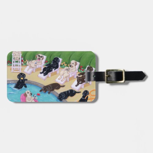 Personalized Poolside Party Labradors Luggage Tag