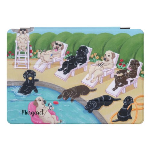 Personalized Poolside Party Labradors Painting iPad Pro Cover