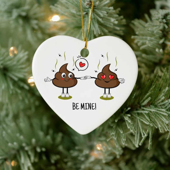 Personalized Poop Emoji Love Couple  Ceramic Ornament (Tree)