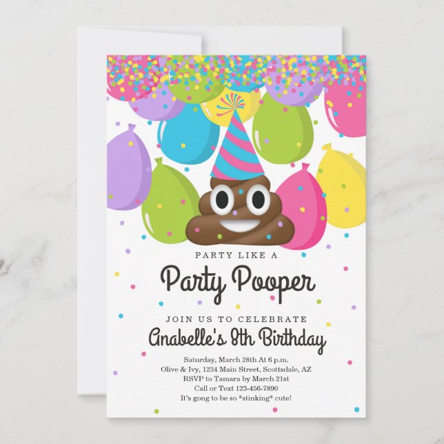 Personalized Poop Emoji Themed Birthday Party Invitation (Front)