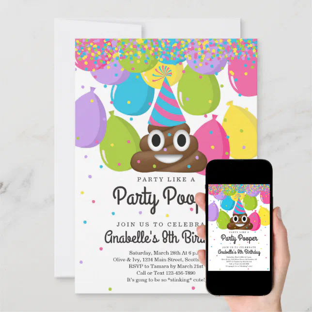 Personalized Poop Emoji Themed Birthday Party Invitation | Zazzle