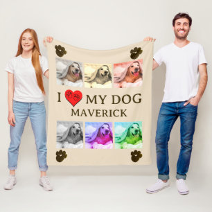 Personalized Pop Art Photo Beige I LOVE MY DOG Fleece Blanket
