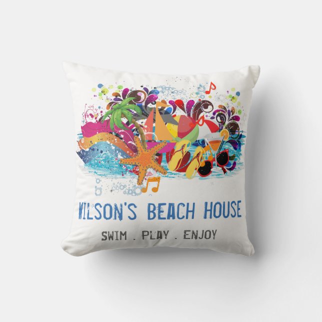 Personalized Pop Art Retro Summer Beach Pillows (Front)
