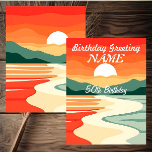 Personalized Pop Art Sunset Sunrise Beach Birthday Card